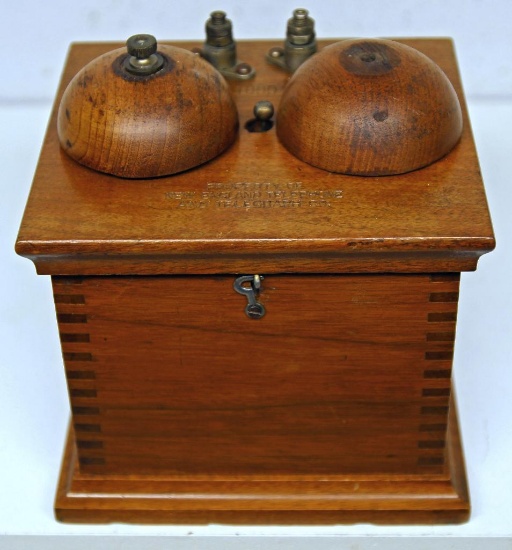 Antique Wood New England Telephone and Telegraph Co. Type 57 Ringer Box, Patd April 5, 1887 on Side,