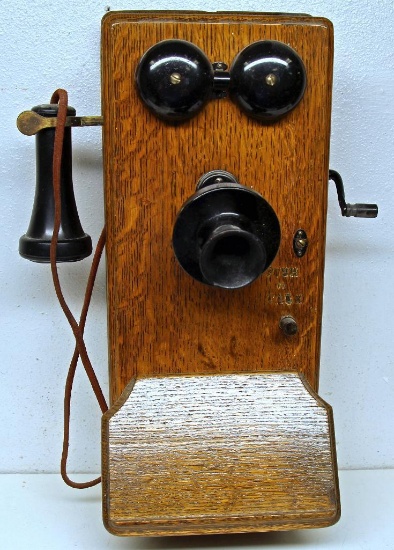Antique Western Electric Oak Wall Telephone, Bells and Mouthpiece have been Repainted, Had Note