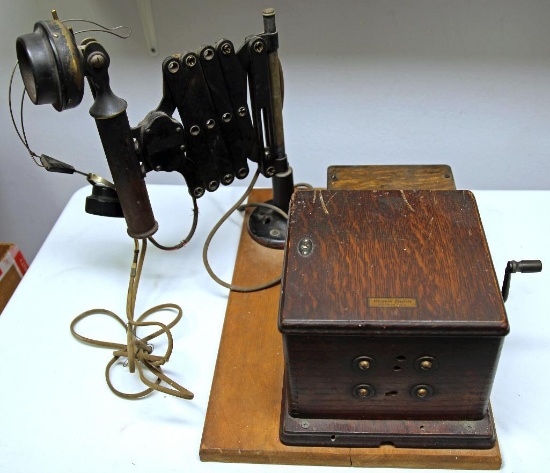 Antique Western Electric Telephone w/Scissor Arm Mounted on Display Board