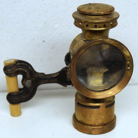 Antique Brass Kerosene Bicycle Lamp and Bracket Marked "The Neverout Rose Mfg. Co. Philadelphia,
