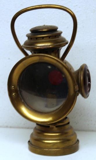 Antique Brass Motorcycle or Bicycle Kerosene Lamp Marked "The Neverout Rose Mfg. Co. Philadelphia