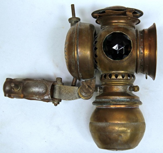 Antique Motorcycle or Bicycle Kerosene Lamp Marked "Solar " and "The Badger Brass Mfg. Co. Kenosha,