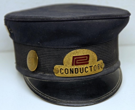 Penn Central Railroad Conductor Hat and Hat Pin Marked C.&B. 24 C.E.