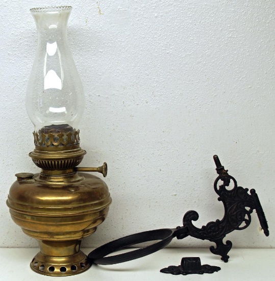 Brass Kerosene Railroad Bracket Lamp, Marked on Fill Cap "The Dressel Railway Lamp Works New York",