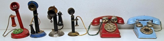 Lot of (6) Vintage Toy Telephones - Rotary Dial and Candlestick