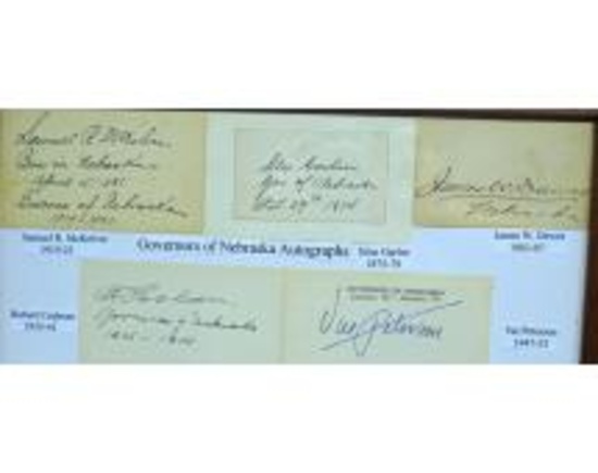 Framed Collection of 9 Nebraska Governor's Autograph Signatures