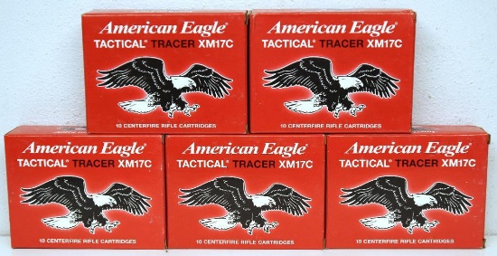 (5) Full Boxes of 10 American Eagle .50 BMG 618 gr. Tactical Tracer Cartridges