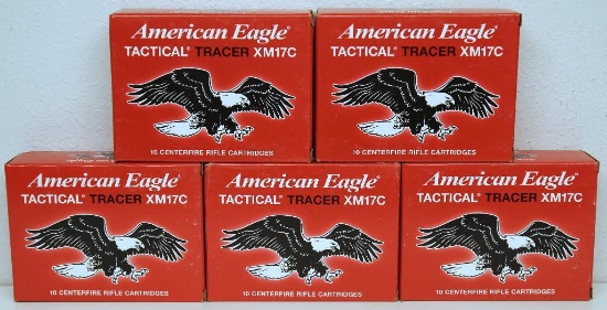 (5) Full Boxes of 10 American Eagle .50 BMG 618 gr. Tactical Tracer Cartridges