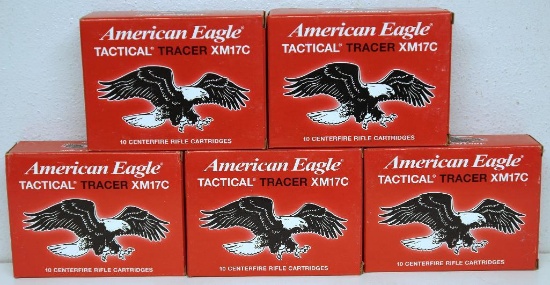 (5) Full Boxes of 10 American Eagle .50 BMG 618 gr. Tactical Tracer Cartridges