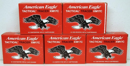 (5) Full Boxes of 10 American Eagle .50 BMG 618 gr. Tactical Tracer Cartridges