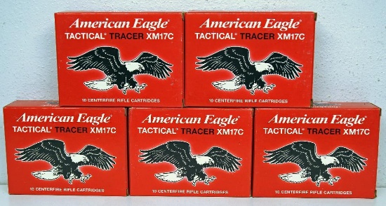 (4) Full Boxes of 10 (1) Box of 5 American Eagle .50 BMG 618 gr. Tactical Tracer Cartridges