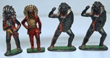 (4) Barclay or Manoil Toy Indians - 3 Poor Paint, 1 Defect on Shield