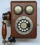 Reproduction Retro Rotary Style Oak Wall Phone