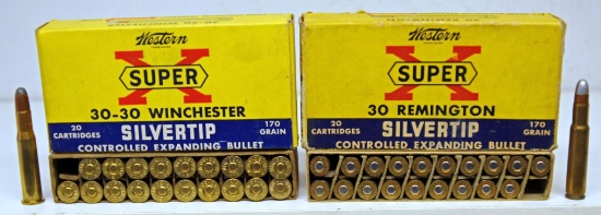 Vintage Box Western Super-X .30-30 Winchester Full of Mixed Rounds and Vintage Box Winchester
