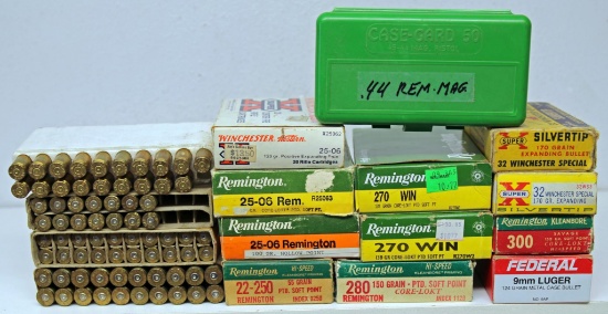 Large Lot Mixed Fired Brass for Reloading - 60 Rds. .25-06, 50 Rds. .44 Rem. Mag., 46 Rds. 9 mm