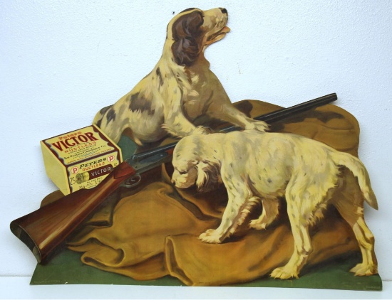 Vintage Cardboard Die-Cut Advertising Counter Top Sign Peters Victor Shotgun Shells, Mark Left