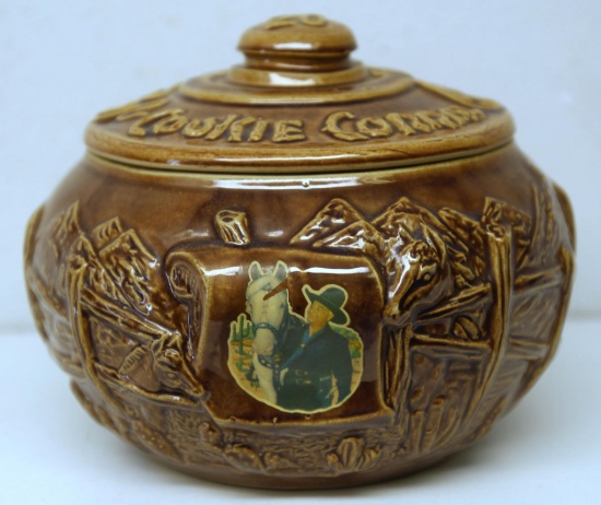 Hopalong Cassidy Cookie Jar, Paper Label on Bottom Copyright 1950