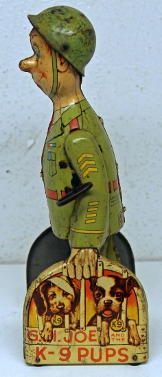 Unique Art Tin Wind-up Toy G.I. Joe and the K-9 Pups, Works