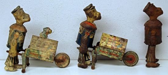 (3) Marx Popeye Express Tin Wind-up Toys, (1) Missing Parrot, (1) Missing Cart & Popeye's Arms, None