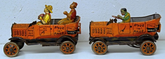 (2) Marx Amos and Andy Fresh Air Taxi Cab Tin Wind-up Toys, Doesn't Work
