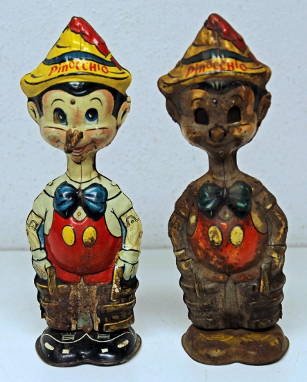 (2) Marx 1939 Walt Disney Pinocchio Tin Wind-up Toys, (1) Missing Nose, Doesn't Work