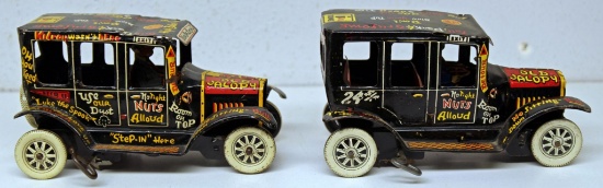 (2) Marx Old Jalopy Tin Wind-up Toys, (1) Missing Running Board and Fender Left Side, Repair to Left