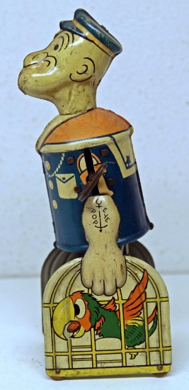 Marx Popeye with Parrots Tin Wind-up Toy, Missing Pipe, Works