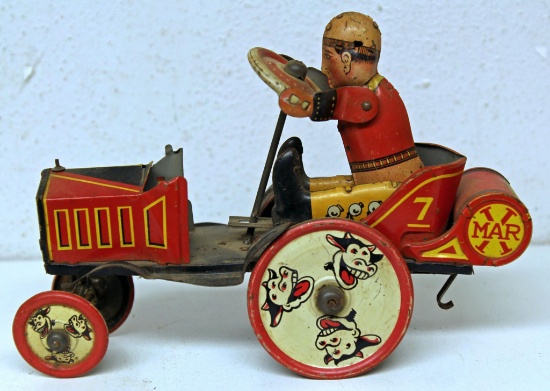 Marx Whoopee Car Tin Wind-up Toy, Missing Windshield, Works