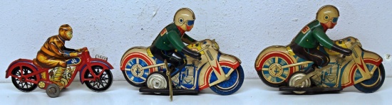(3) Tin Wind-up Toy Motorcycles, (2) Made in China and Work, Smaller Red Motorcycle Not Marked and