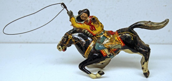 Marx "Cowboy Rider" with Lariat Tin Wind-up Toy, Missing One Arm, Doesn't Work