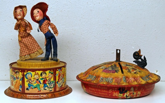 Mattel Tin Toy Square Dancing Twins and Music Box, Plays Music but Does Not Turn the Dancers Well