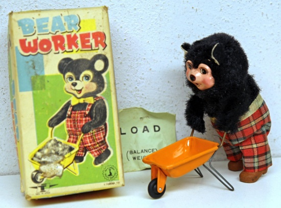 Japan Wind-up Toy Bear Worker, Mint in Box