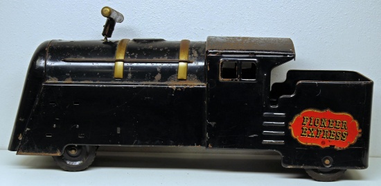 Marx Pressed Steel Toy Pioneer Express Ride On Train Locomotive Engine, Original Paint
