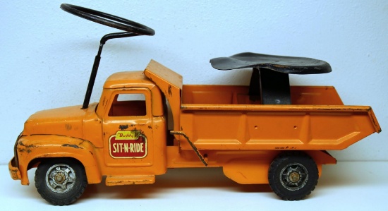 Buddy L Pressed Steel Toy Sit-N-Ride Ride On Dump Truck, Original Paint