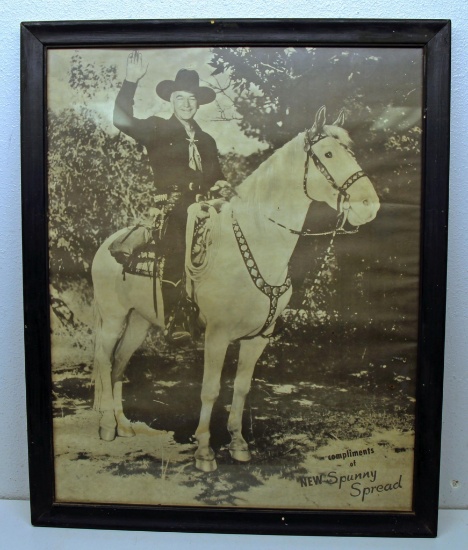 Framed Poster Hopalong Cassidy Compliments of New Spunny Spread, 21 3/4" x 17 3/4"