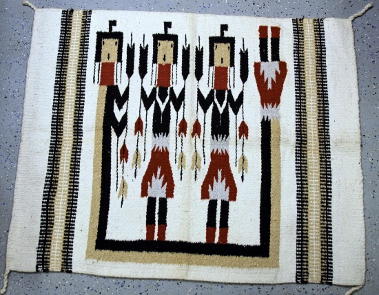 Native American Indian Woven Rug, 38" x 31"