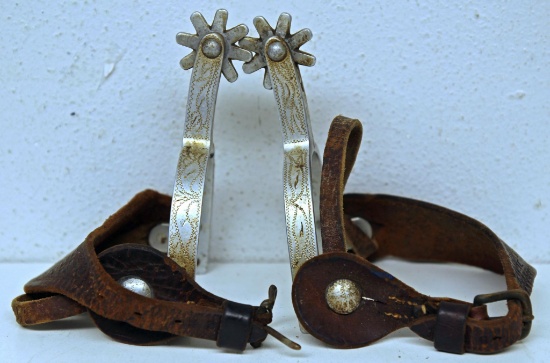 Pair Engraved Crockett Cowboy Spurs
