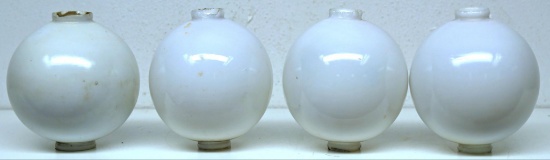 (4) White Milk Glass Lightning Rod Balls, Some Chipping on Collars