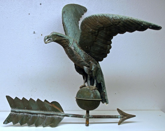 Antique East Coast Copper Eagle Weathervane, Arrow is 21 3/4" Long
