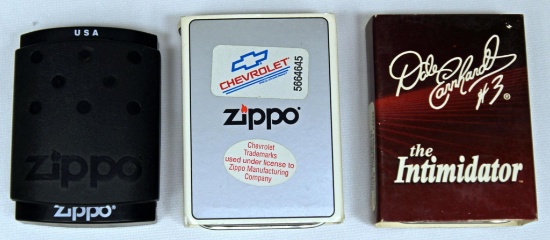 (3) New Old Stock Zippo Lighters - Chevrolet Heartbeat of America, Dale Earnhardt The Intimidator, &