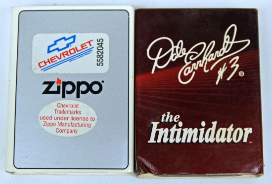 (2) New Old Stock Zippo Lighters - Chevrolet Repeated Logo, Dale Earnhardt The Intimidator