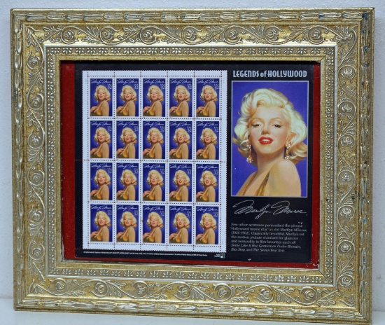 Full Sheet of 1995 Marilyn Monroe Legends of Hollywood USA 32 Cent Stamps in Frame