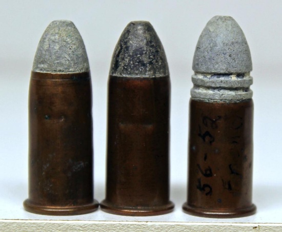 (3) Different .56-52 Spencer Rim Fire Collector Cartridges - (1) J.G. (1) S.A.W. (1) Unmarked