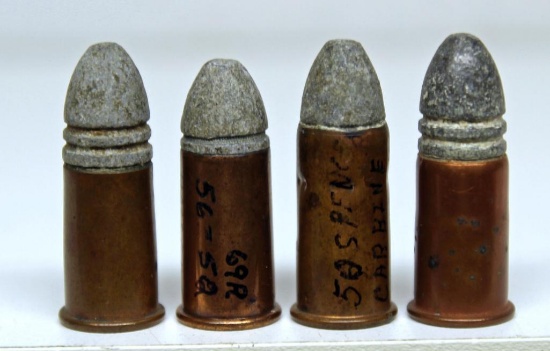 (4) Mixed .56-52 Spencer Rim Fire Collector Cartridges - (2) Unmarked, (1) J.G., (1) Raised H