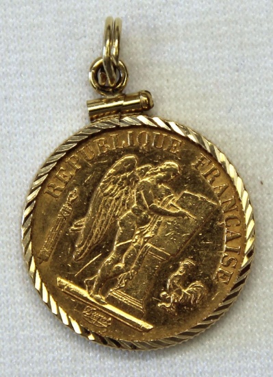 1876 20 Francs Gold Coin in 14K Gold Bezel