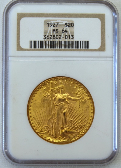 1927 $20 Saint Gaudens Gold Slab NGC MS64
