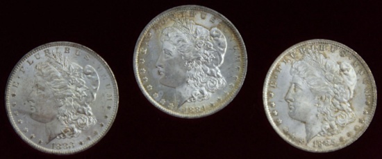 New Orleans Uncirculated Morgan Silver Dollar Collection 1883O, 1884O, 1885O