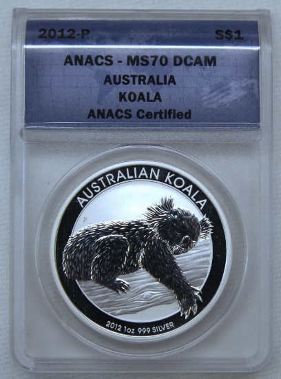 2012 Australia Koala 1 oz. Silver Slab ANACS MS70 DCAM