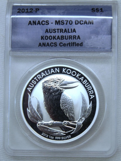 2012 Australia Kookaburra 1 oz. Silver Slab ANACS MS70 DCAM