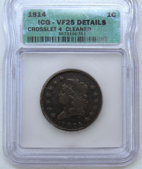 1814 Large Cent Slab ICG VF25 Details